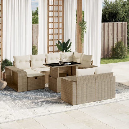 Salon de jardin 11 pcs avec coussins beige résine tressée