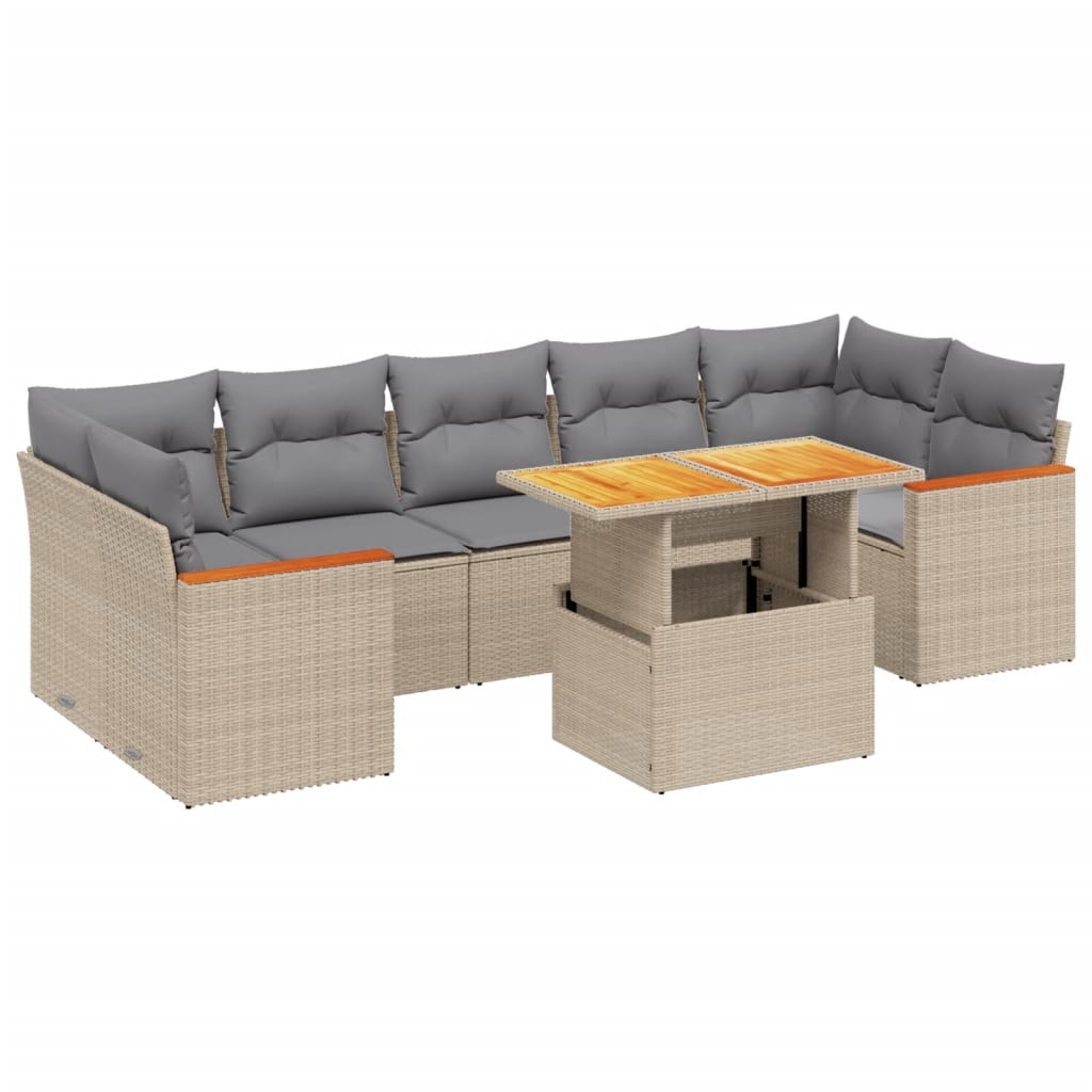 Salon de jardin avec coussins 8 pcs beige résine tressée