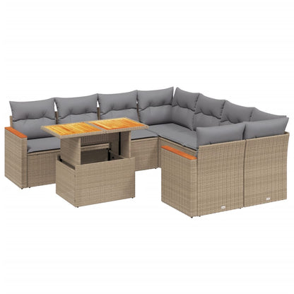 Salon de jardin avec coussins 9 pcs beige résine tressée