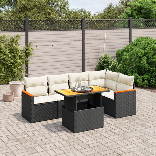 Salon de jardin 6 pcs avec coussins noir résine tressée