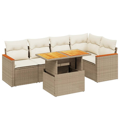 Salon de jardin avec coussins 6 pcs beige résine tressée