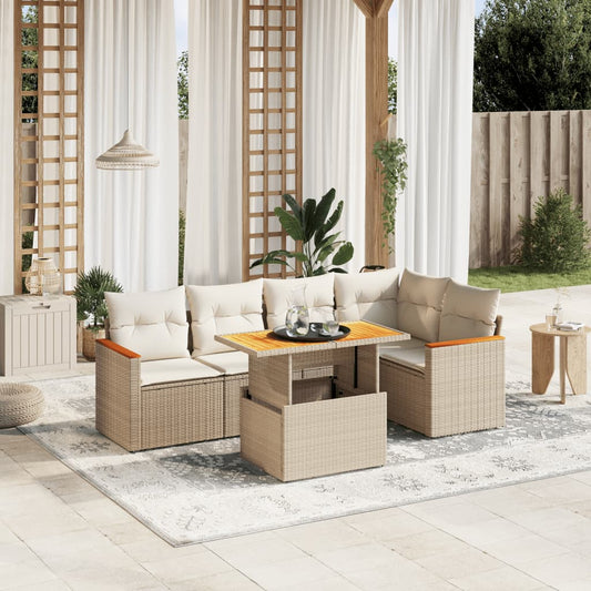 Salon de jardin avec coussins 6 pcs beige résine tressée