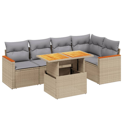 Salon de jardin avec coussins 6 pcs beige résine tressée