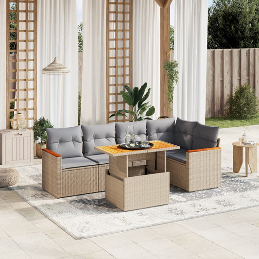 Salon de jardin avec coussins 6 pcs beige résine tressée