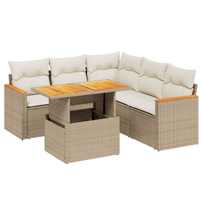 Salon de jardin avec coussins 6 pcs beige résine tressée