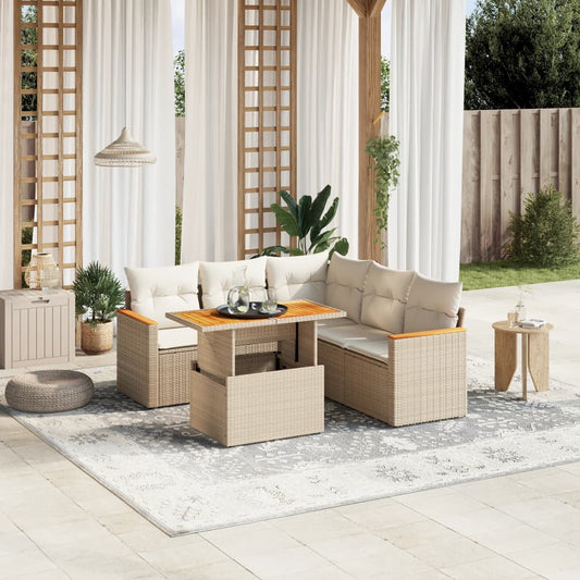 Salon de jardin avec coussins 6 pcs beige résine tressée