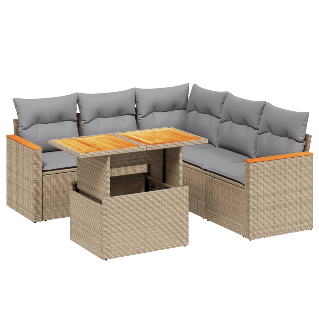 Salon de jardin avec coussins 6 pcs beige résine tressée