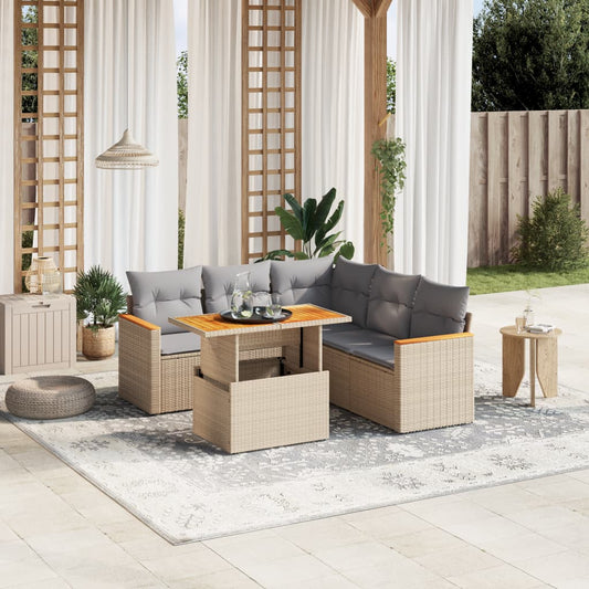 Salon de jardin avec coussins 6 pcs beige résine tressée