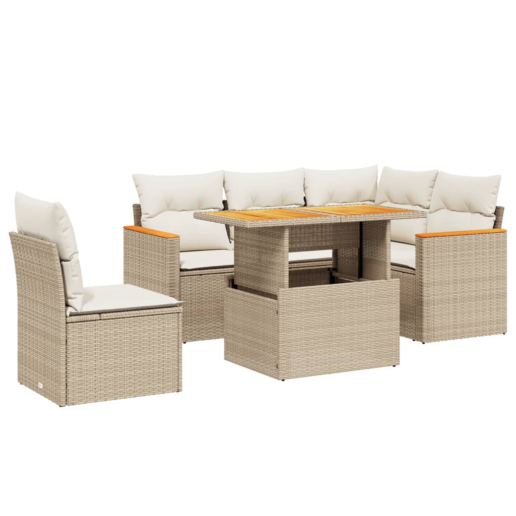 Salon de jardin avec coussins 6 pcs beige résine tressée