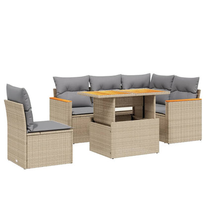 Salon de jardin avec coussins 6 pcs beige résine tressée