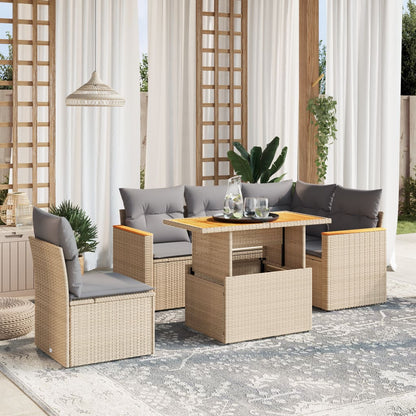 Salon de jardin avec coussins 6 pcs beige résine tressée