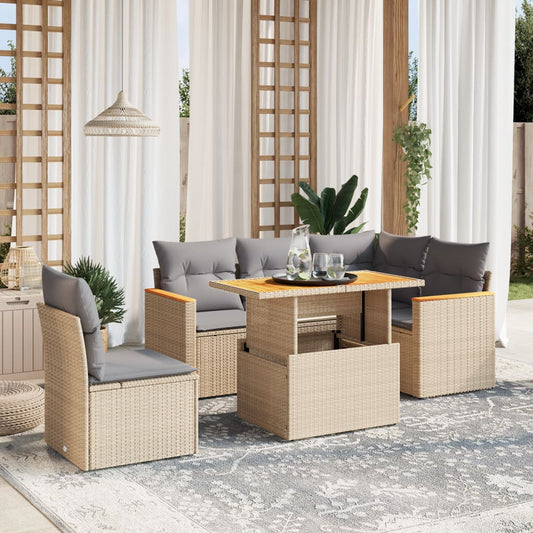 Salon de jardin avec coussins 6 pcs beige résine tressée