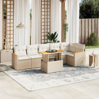 Salon de jardin avec coussins 7 pcs beige résine tressée