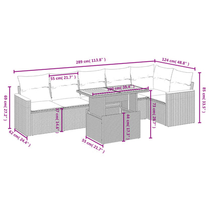 Salon de jardin avec coussins 7 pcs gris résine tressée