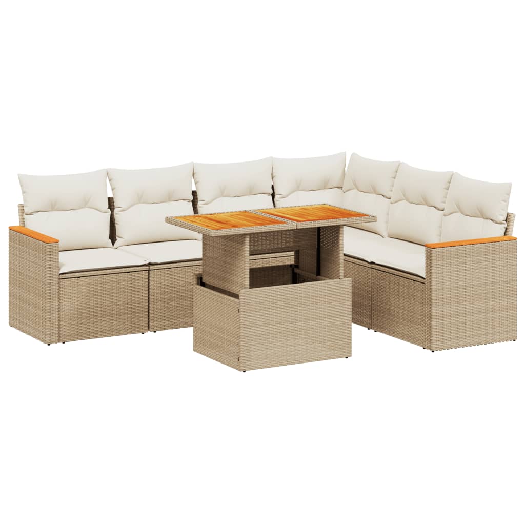 Salon de jardin avec coussins 7 pcs beige résine tressée