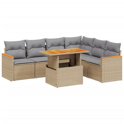 Salon de jardin avec coussins 7 pcs beige résine tressée