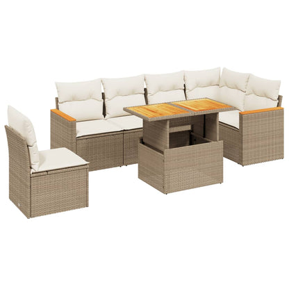 Salon de jardin avec coussins 7 pcs beige résine tressée