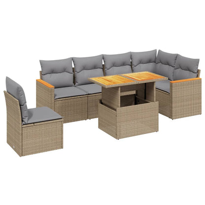 Salon de jardin avec coussins 7 pcs beige résine tressée