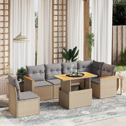 Salon de jardin avec coussins 7 pcs beige résine tressée