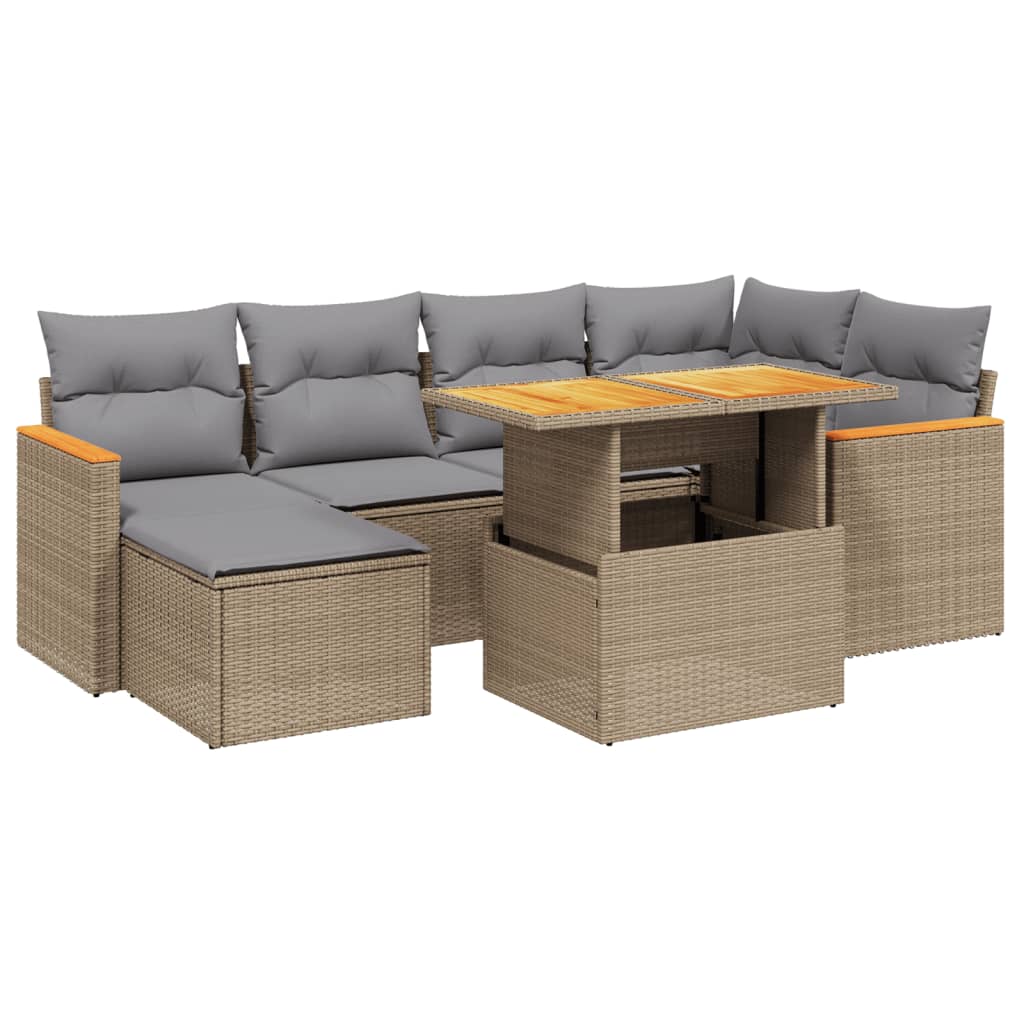 Salon de jardin avec coussins 7 pcs beige résine tressée