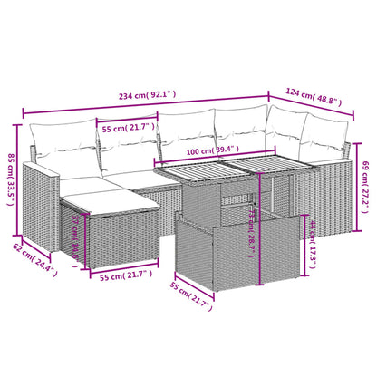 Salon de jardin avec coussins 7 pcs beige résine tressée