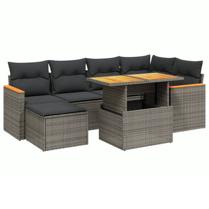 Salon de jardin avec coussins 7 pcs gris résine tressée