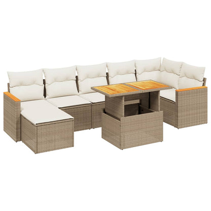 Salon de jardin avec coussins 8 pcs beige résine tressée