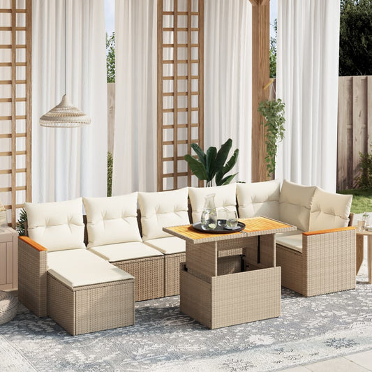 Salon de jardin avec coussins 8 pcs beige résine tressée