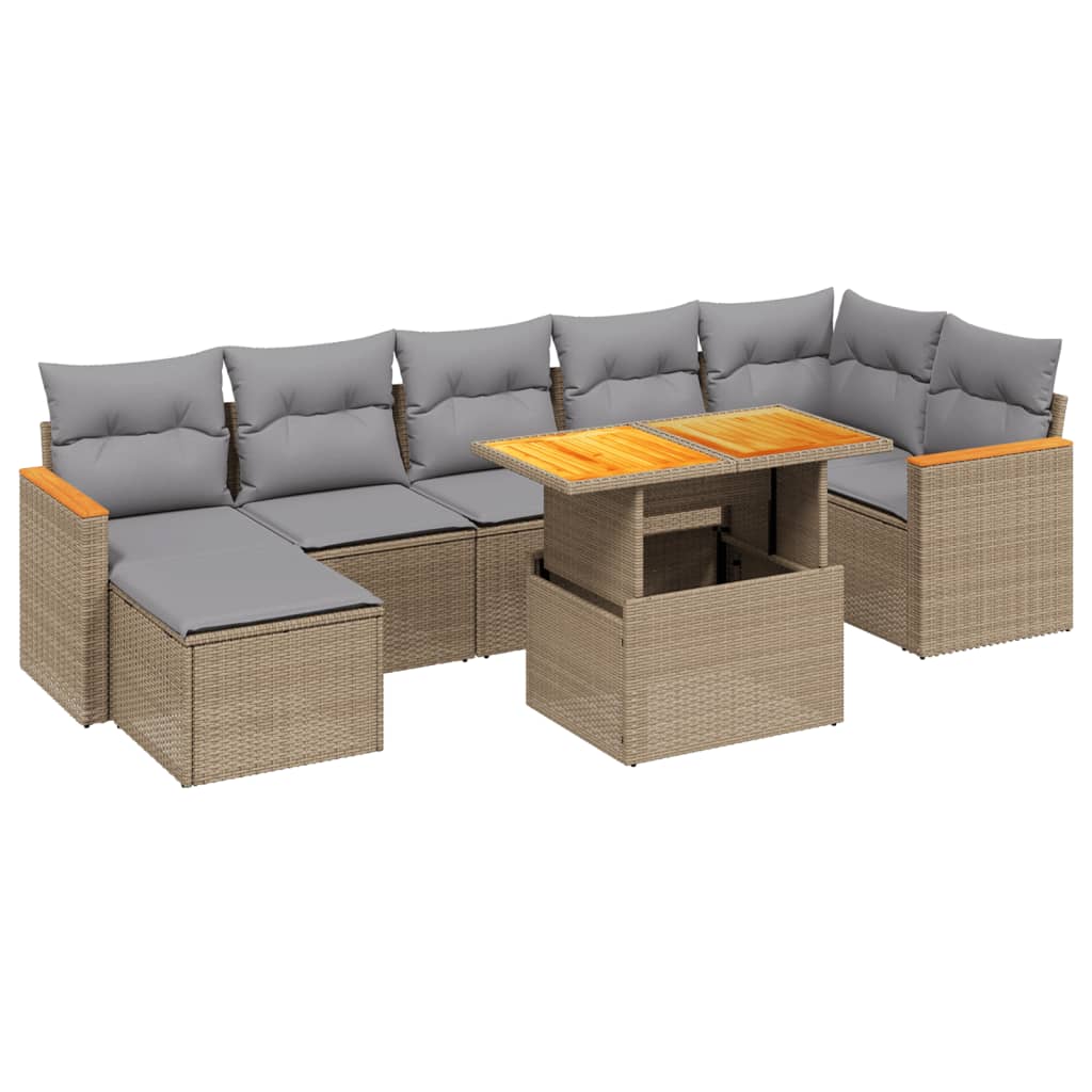 Salon de jardin avec coussins 8 pcs beige résine tressée