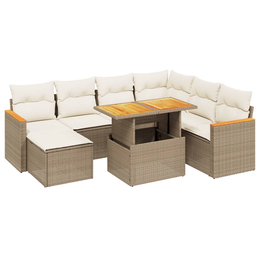 Salon de jardin avec coussins 8 pcs beige résine tressée