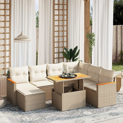 Salon de jardin avec coussins 8 pcs beige résine tressée