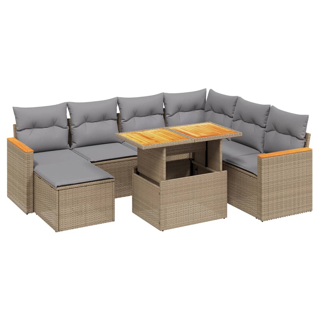 Salon de jardin avec coussins 8 pcs beige résine tressée