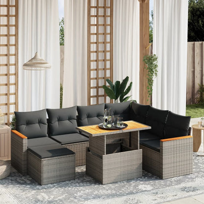 Salon de jardin 8 pcs avec coussins gris résine tressée