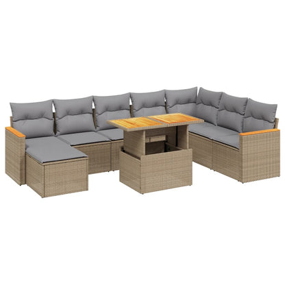 Salon de jardin avec coussins 9 pcs beige résine tressée