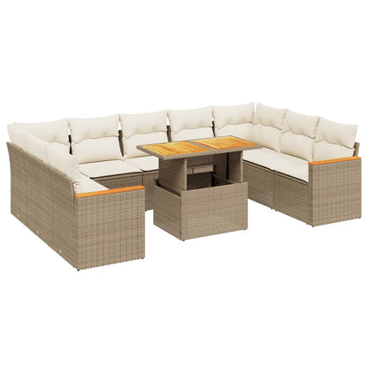 Salon de jardin avec coussins 10 pcs beige résine tressée