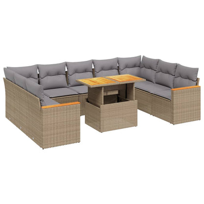 Salon de jardin avec coussins 10 pcs beige résine tressée