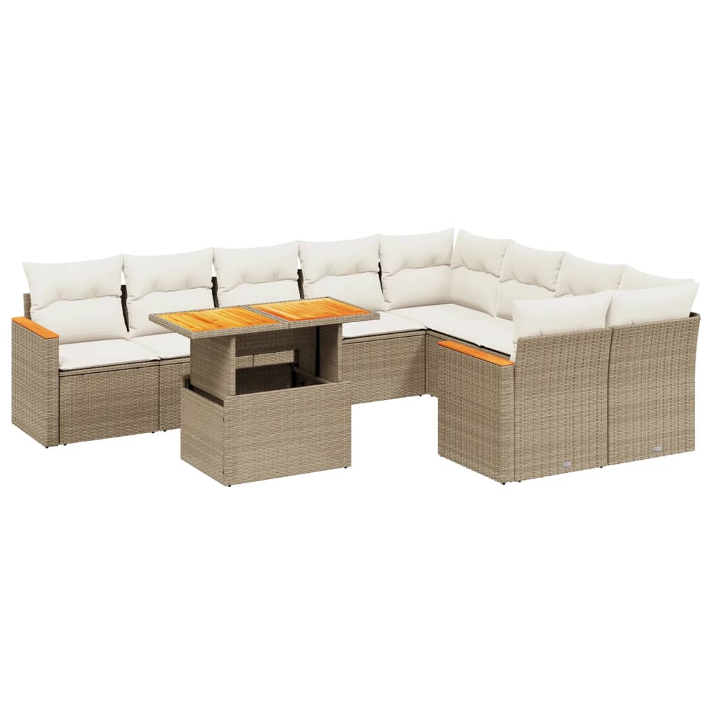 Salon de jardin avec coussins 10 pcs beige résine tressée