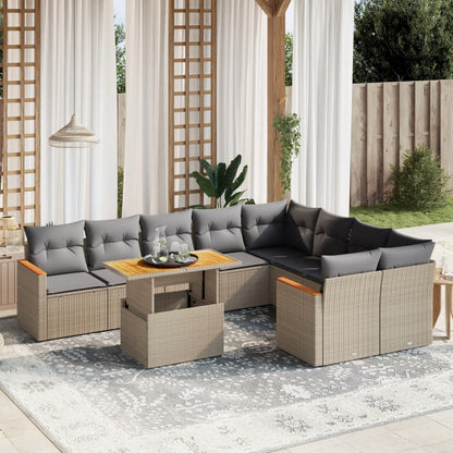 Salon de jardin avec coussins 10 pcs beige résine tressée