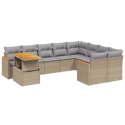 Salon de jardin avec coussins 10 pcs beige résine tressée