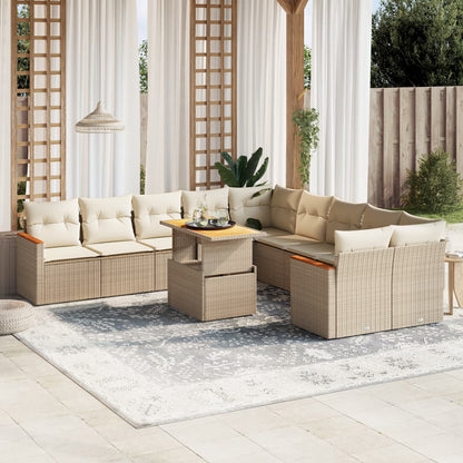 Salon de jardin 11 pcs avec coussins beige résine tressée