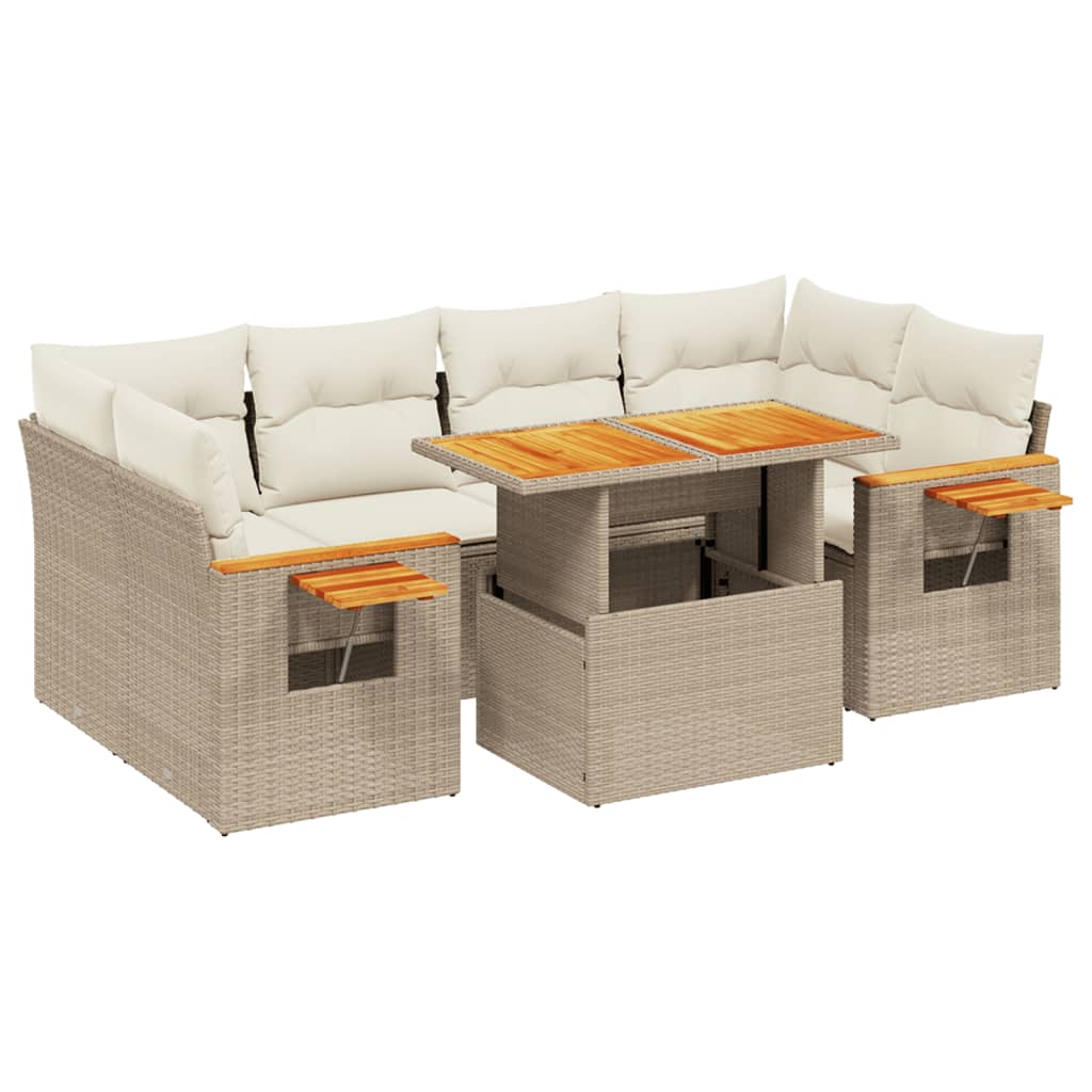 Salon de jardin avec coussins 7 pcs beige résine tressée