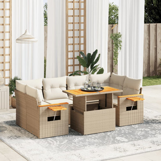 Salon de jardin avec coussins 7 pcs beige résine tressée