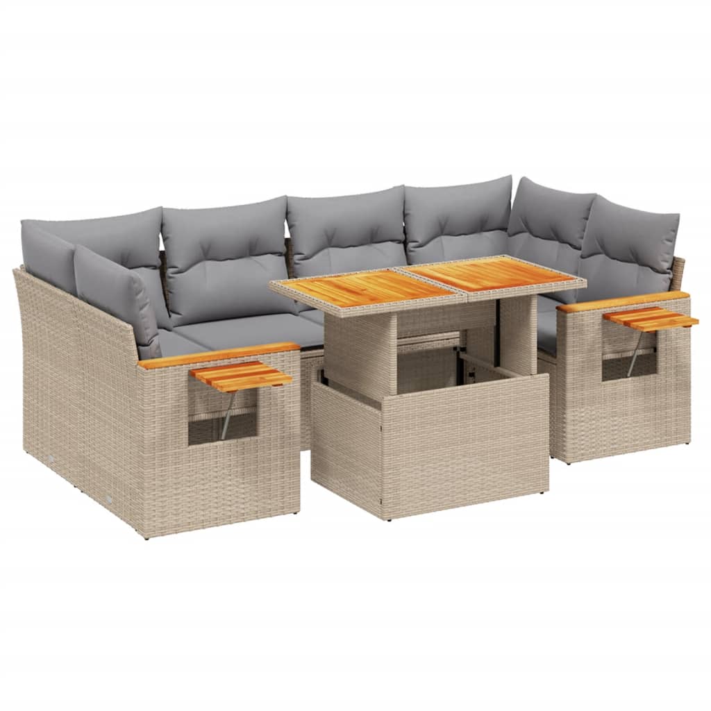 Salon de jardin avec coussins 7 pcs beige résine tressée