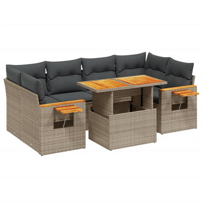 Salon de jardin avec coussins 7 pcs gris résine tressée