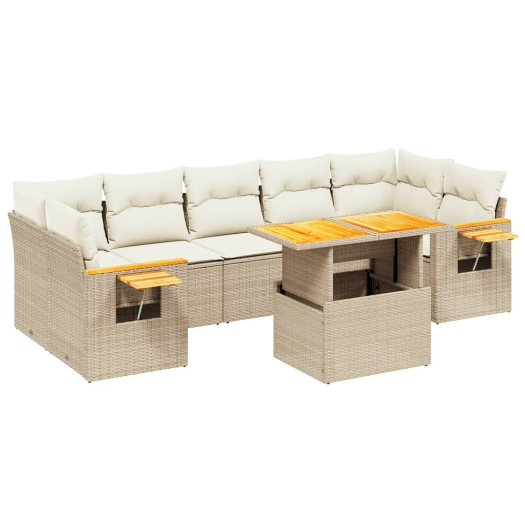 Salon de jardin avec coussins 8 pcs beige résine tressée