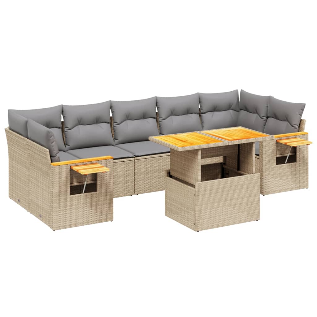 Salon de jardin avec coussins 8 pcs beige résine tressée