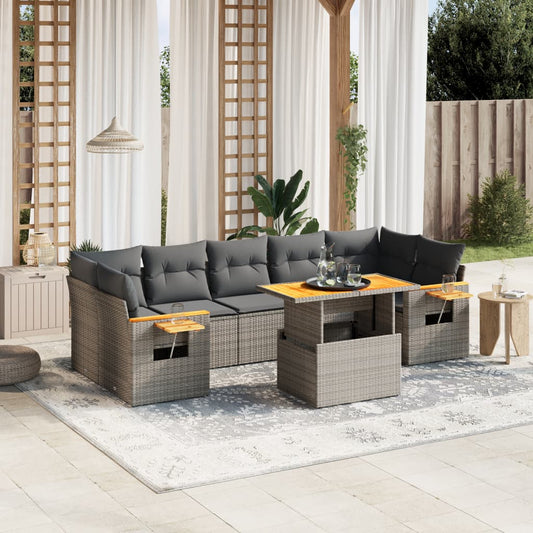 Salon de jardin 8 pcs avec coussins gris résine tressée