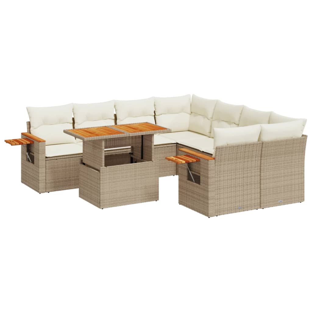 Salon de jardin avec coussins 9 pcs beige résine tressée