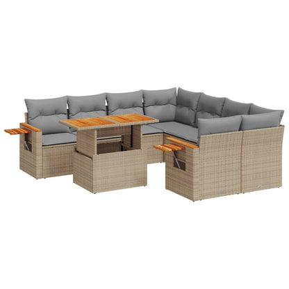 Salon de jardin avec coussins 9 pcs beige résine tressée