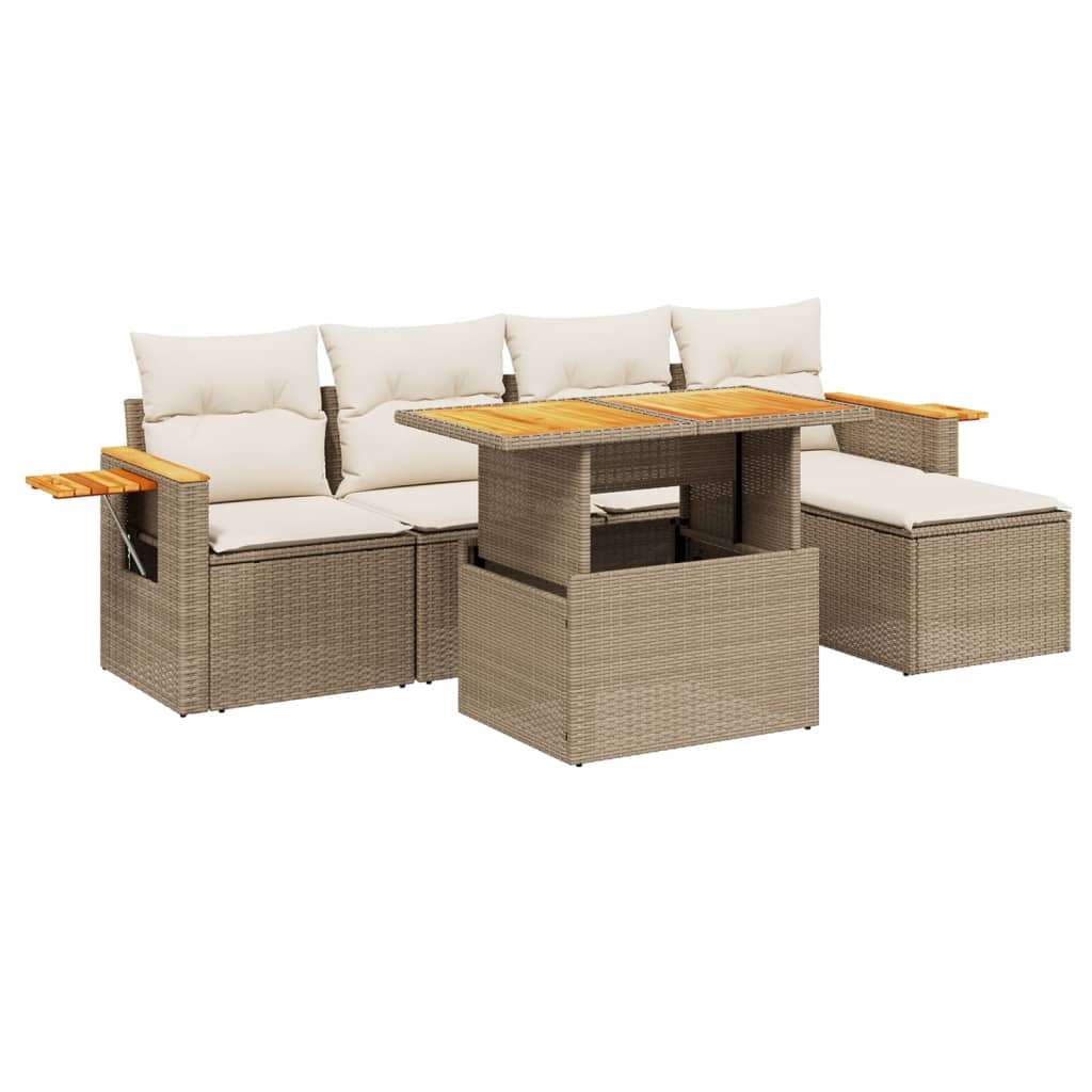 Salon de jardin avec coussins 6 pcs beige résine tressée